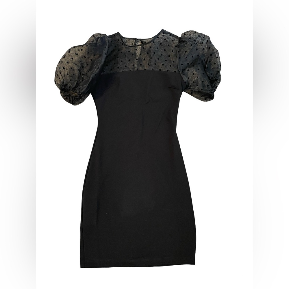 B Darlin Black Dress with Sheer Puff Sleeves